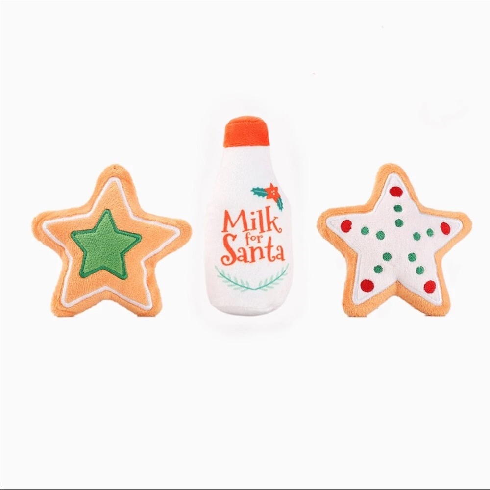 Brand New Hugsmart Dog Toy Set Of 3 — Milk & Cookies With Squeaker